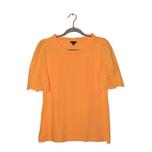 TALBOTS $59 Orange Ruffle Neck Eyelet Sleeve Cotton Knit Top PS Petite Small